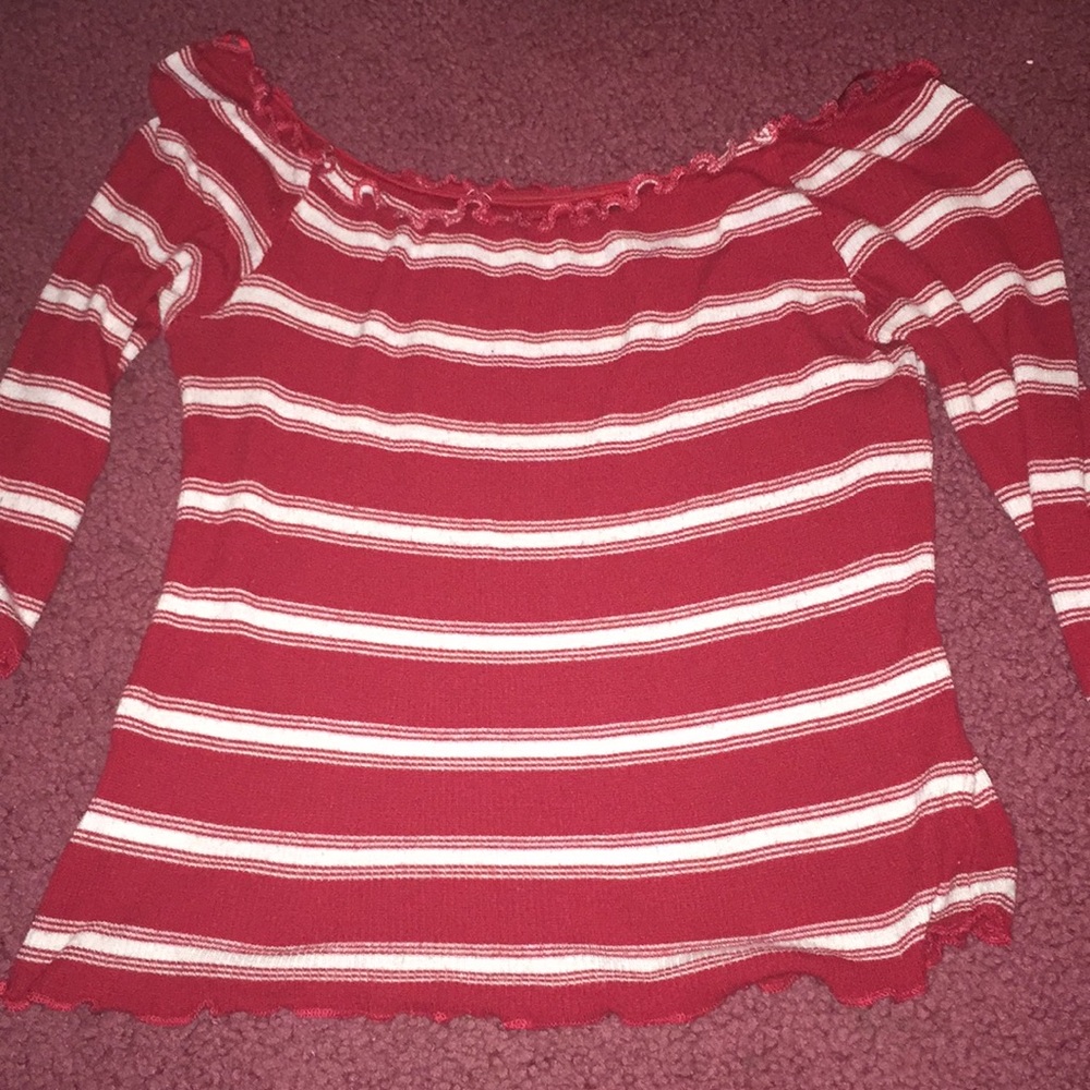 Red off the shoulder shirt
